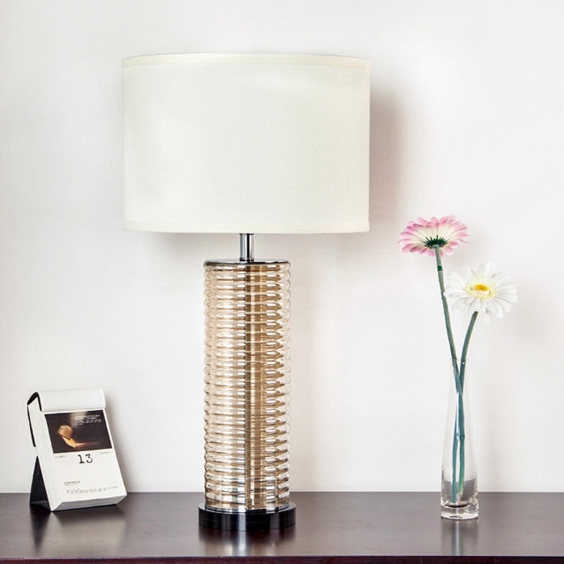 Lampe de table contemporaine rétro en verre et tissu avec cylindre en cristal à 1 lumière pour chevet 