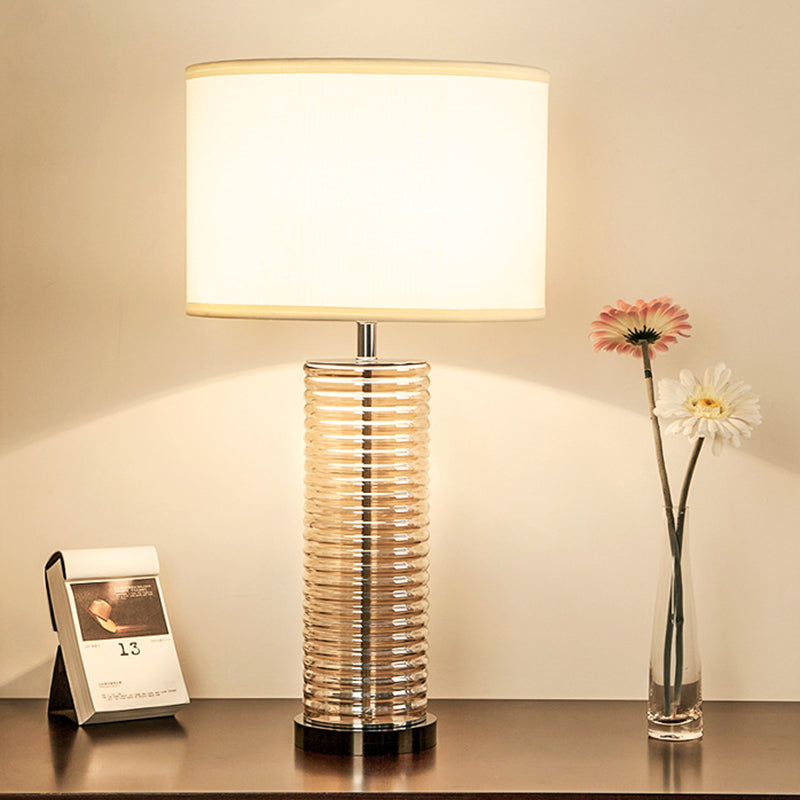 Lampe de table contemporaine rétro en verre et tissu avec cylindre en cristal à 1 lumière pour chevet 