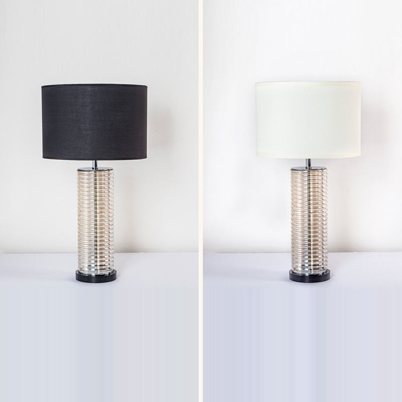 Lampe de table contemporaine rétro en verre et tissu avec cylindre en cristal à 1 lumière pour chevet 
