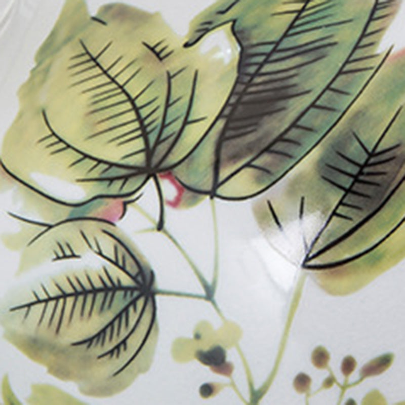 Lampe de table à 1 lumière avec peinture de feuille conique en pot en céramique de cuivre en tissu chinois traditionnel pour chevet 