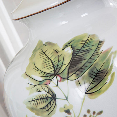 Lampe de table à 1 lumière avec peinture de feuille conique en pot en céramique de cuivre en tissu chinois traditionnel pour chevet 