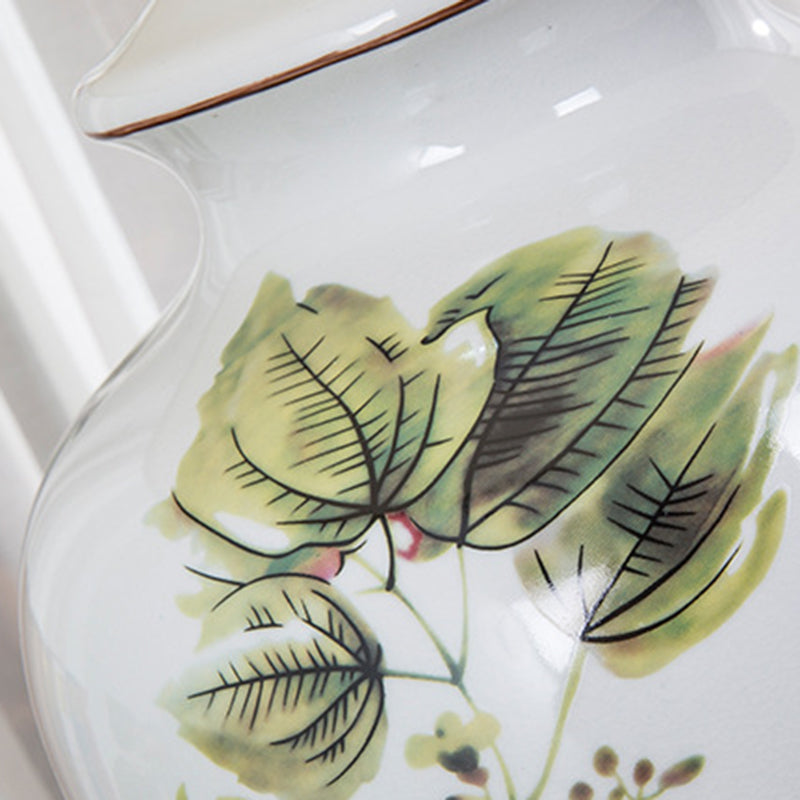 Lampe de table à 1 lumière avec peinture de feuille conique en pot en céramique de cuivre en tissu chinois traditionnel pour chevet 