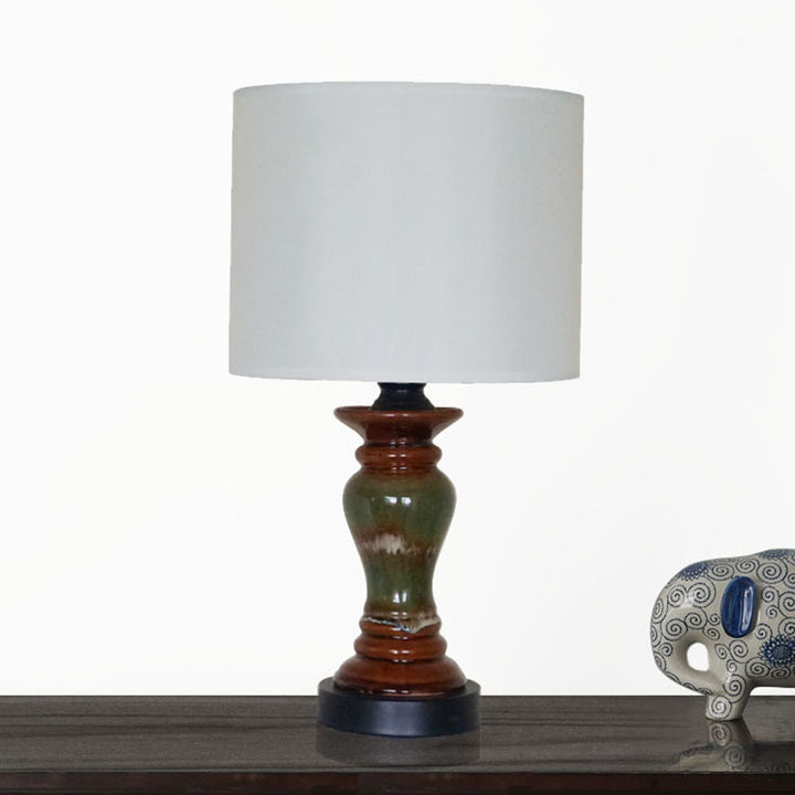 Zeitgenössische Retro Keramik Metall Stoff Säule 1-Licht Tischlampe für den Nachttisch 