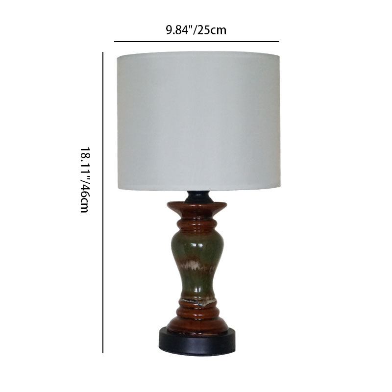 Zeitgenössische Retro Keramik Metall Stoff Säule 1-Licht Tischlampe für den Nachttisch 