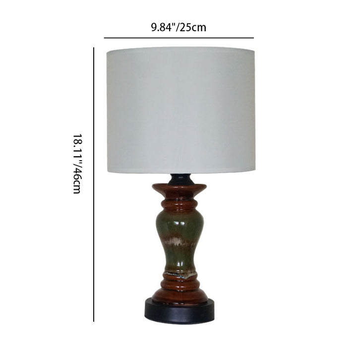 Zeitgenössische Retro Keramik Metall Stoff Säule 1-Licht Tischlampe für den Nachttisch 