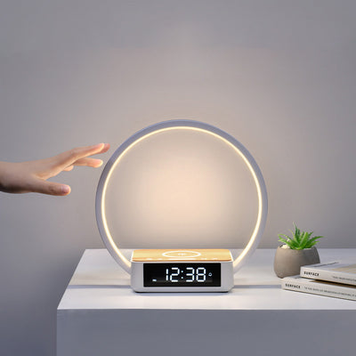 Simplicité Moderne Alliage d'Aluminium ABS Horloge Ronde Chargeur Sans Fil Lampe de Table LED Lumière de Nuit Pour Chevet 