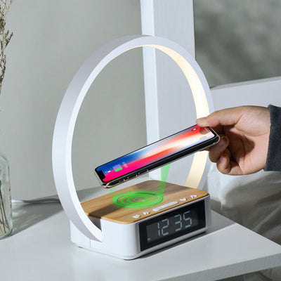 Simplicité Moderne Alliage d'Aluminium ABS Horloge Ronde Chargeur Sans Fil Lampe de Table LED Lumière de Nuit Pour Chevet 