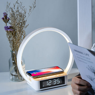 Simplicité Moderne Alliage d'Aluminium ABS Horloge Ronde Chargeur Sans Fil Lampe de Table LED Lumière de Nuit Pour Chevet 