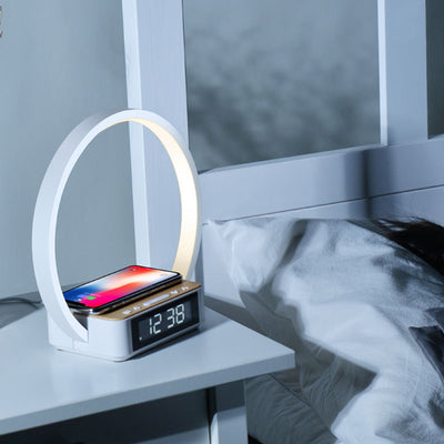Simplicité Moderne Alliage d'Aluminium ABS Horloge Ronde Chargeur Sans Fil Lampe de Table LED Lumière de Nuit Pour Chevet 