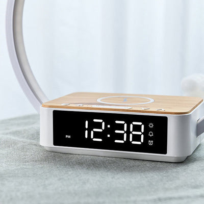 Simplicité Moderne Alliage d'Aluminium ABS Horloge Ronde Chargeur Sans Fil Lampe de Table LED Lumière de Nuit Pour Chevet 