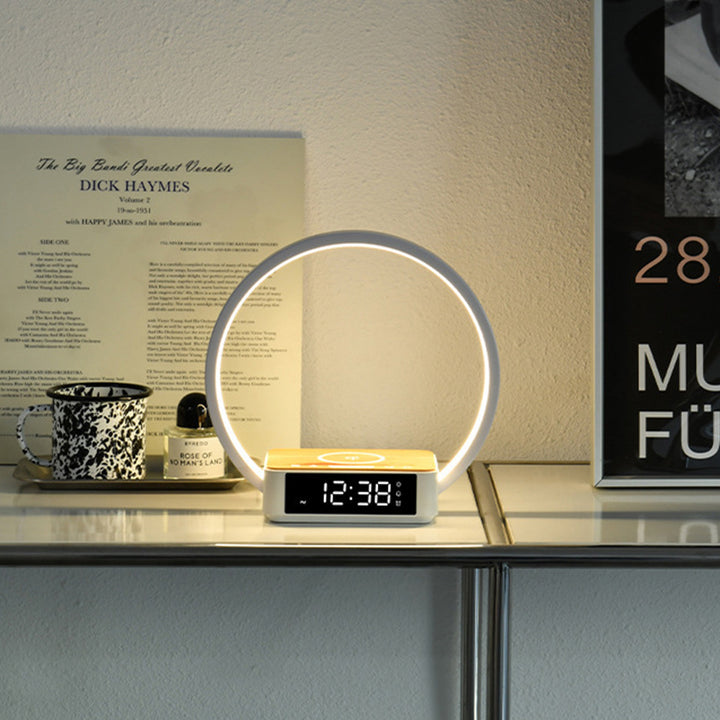 Simplicité Moderne Alliage d'Aluminium ABS Horloge Ronde Chargeur Sans Fil Lampe de Table LED Lumière de Nuit Pour Chevet 