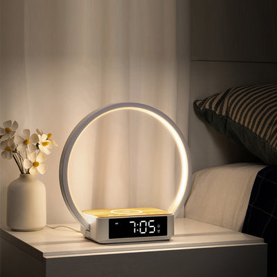 Simplicité Moderne Alliage d'Aluminium ABS Horloge Ronde Chargeur Sans Fil Lampe de Table LED Lumière de Nuit Pour Chevet 