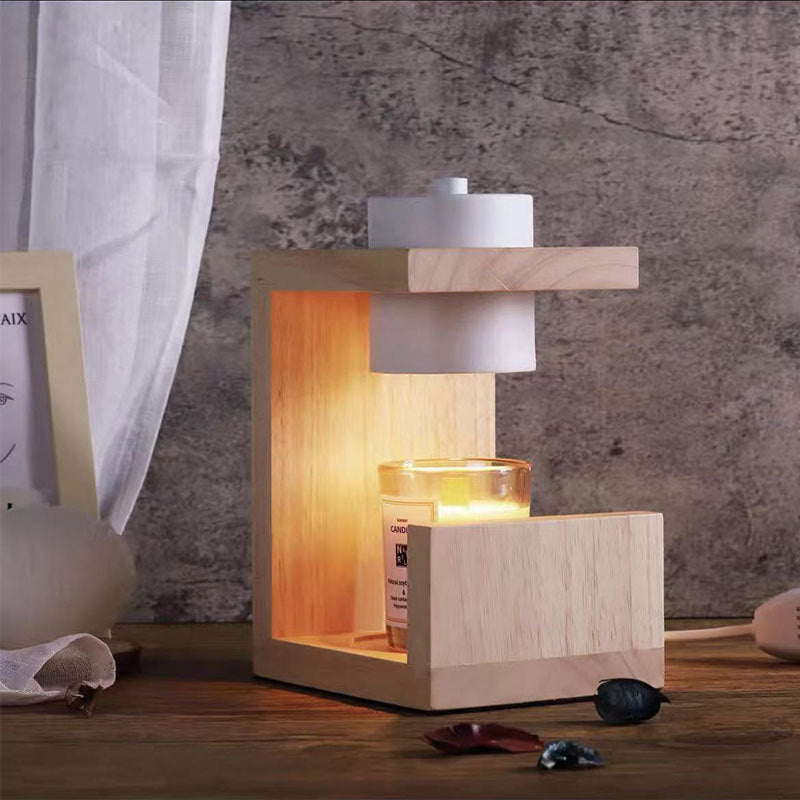 Traditionelle Bauernhaus Metall Gummi Geometrische Linie Zylinder Holz 1-Licht Schmelzwachs Tischlampe für Schlafzimmer 