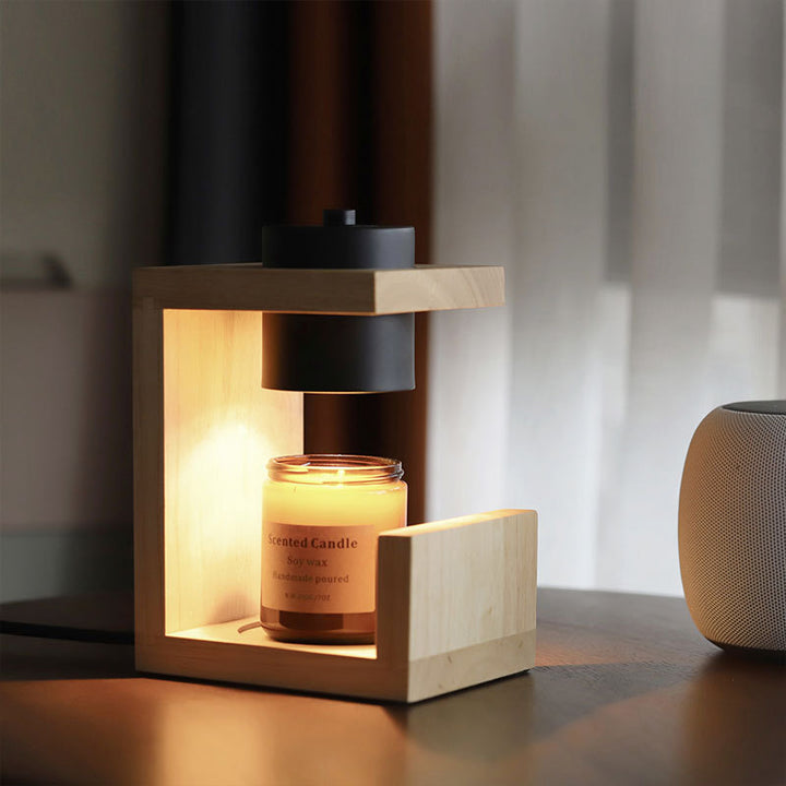 Traditionelle Bauernhaus Metall Gummi Geometrische Linie Zylinder Holz 1-Licht Schmelzwachs Tischlampe für Schlafzimmer 