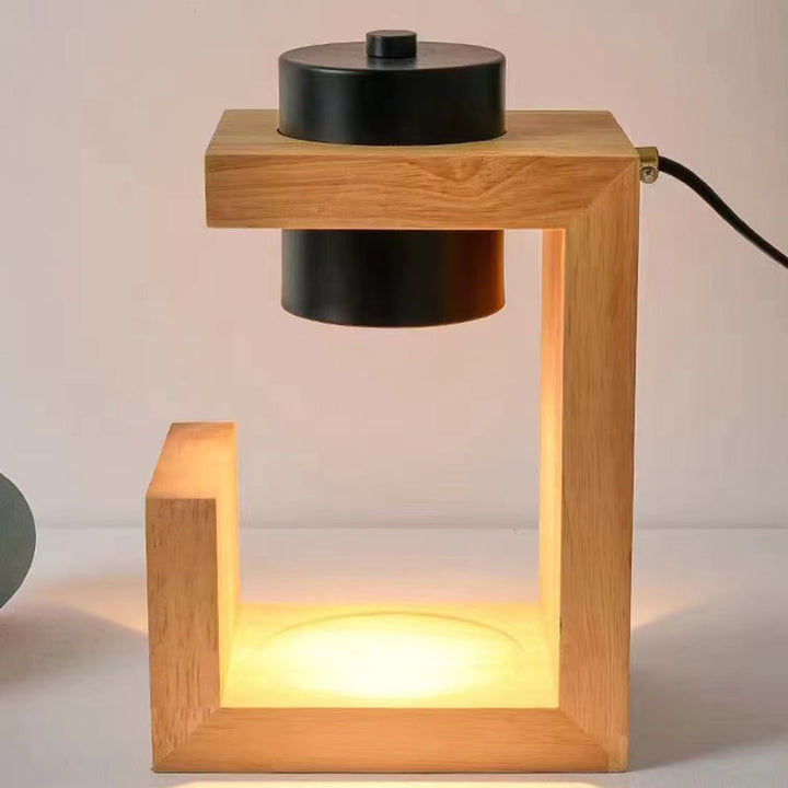 Lámpara de Mesa de Cera Derretida de 1 Luz de Madera Cilindro Línea Geométrica de Goma de Metal de Casa de Campo Tradicional para Dormitorio 