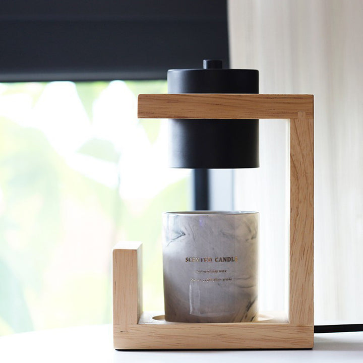 Traditionelle Bauernhaus Metall Gummi Geometrische Linie Zylinder Holz 1-Licht Schmelzwachs Tischlampe für Schlafzimmer 