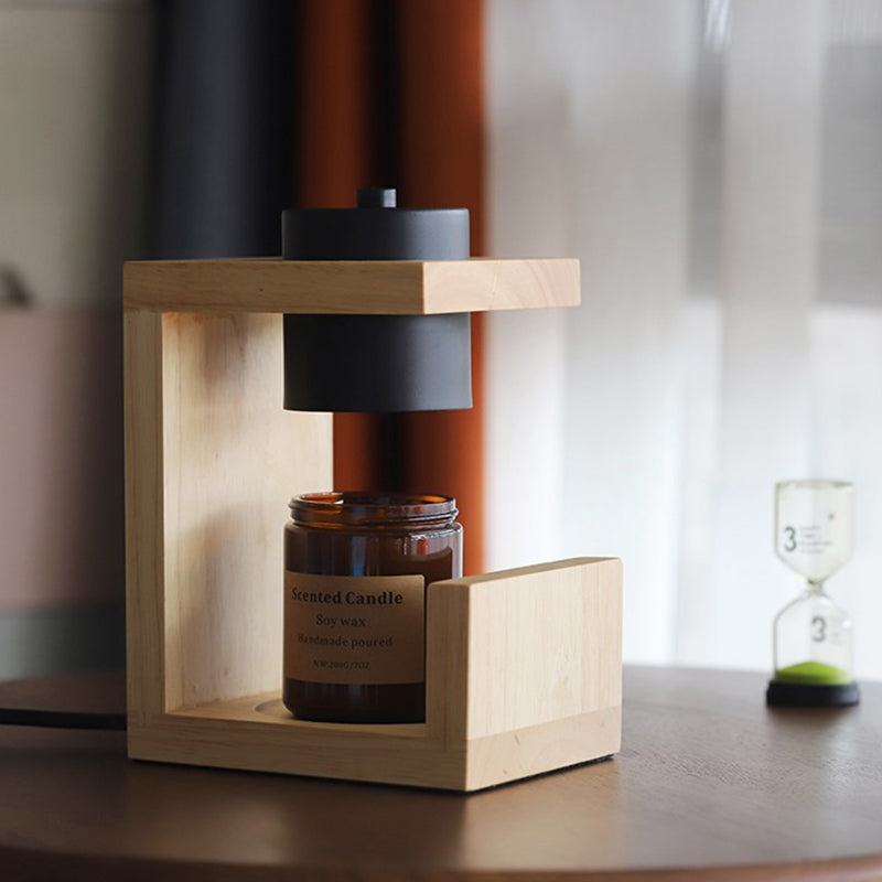 Traditionelle Bauernhaus Metall Gummi Geometrische Linie Zylinder Holz 1-Licht Schmelzwachs Tischlampe für Schlafzimmer 