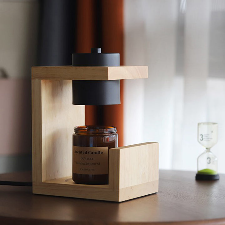 Lámpara de Mesa de Cera Derretida de 1 Luz de Madera Cilindro Línea Geométrica de Goma de Metal de Casa de Campo Tradicional para Dormitorio 