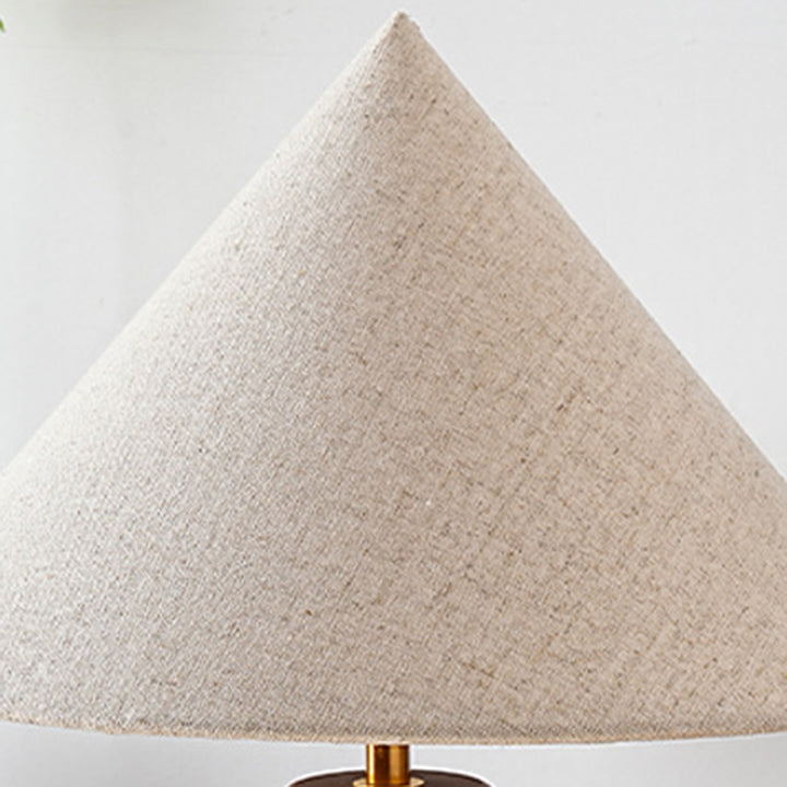 Zeitgenössische Retro Holz Stoff Metall Kegel Zylinder Blumenmuster 1-Licht Tischlampe für den Nachttisch 