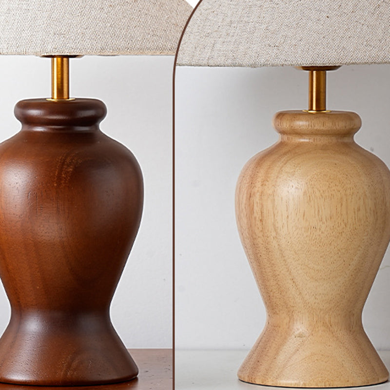 Zeitgenössische Retro Holz Stoff Metall Kegel Zylinder Blumenmuster 1-Licht Tischlampe für den Nachttisch 