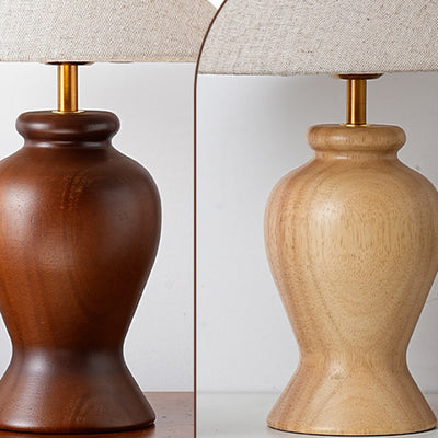 Lampe de table contemporaine rétro en bois, tissu, métal, motif floral conique cylindre 1 lumière pour chevet 