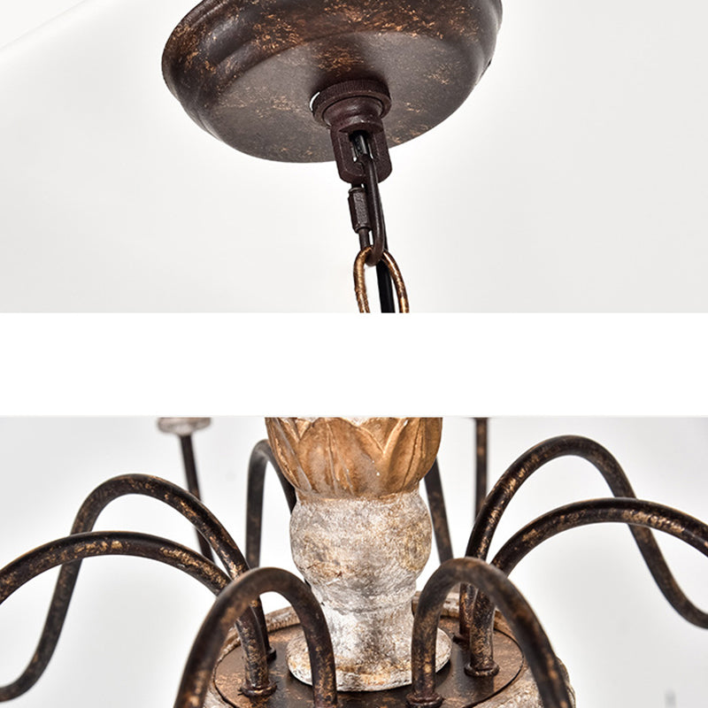Candelabros de 6 luces con brazo tallado doblado de metal y madera vintage tradicional para sala de estar 