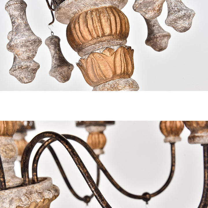 Candelabros de 6 luces con brazo tallado doblado de metal y madera vintage tradicional para sala de estar 
