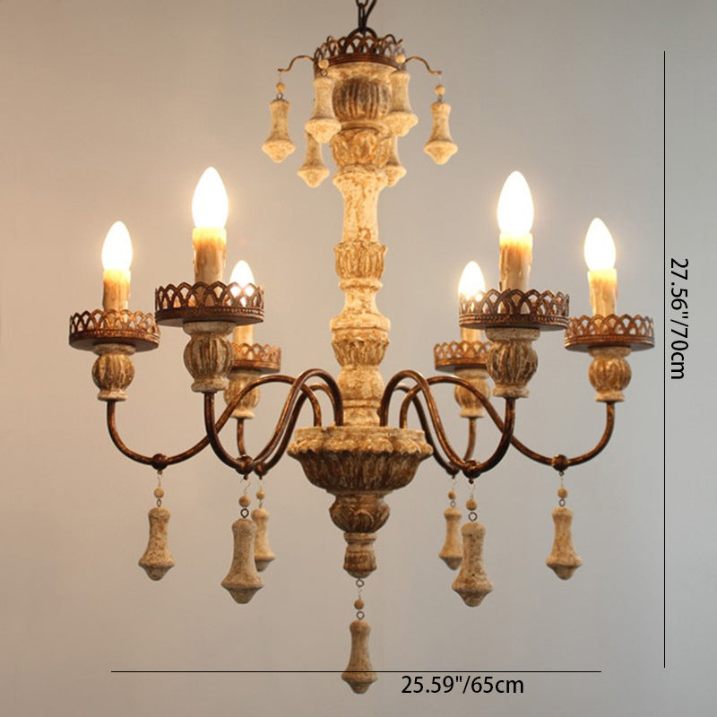 Candelabros de 6 luces con brazo tallado doblado de metal y madera vintage tradicional para sala de estar 