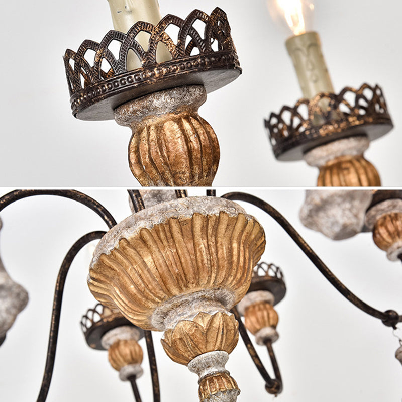 Candelabros de 6 luces con brazo tallado doblado de metal y madera vintage tradicional para sala de estar 