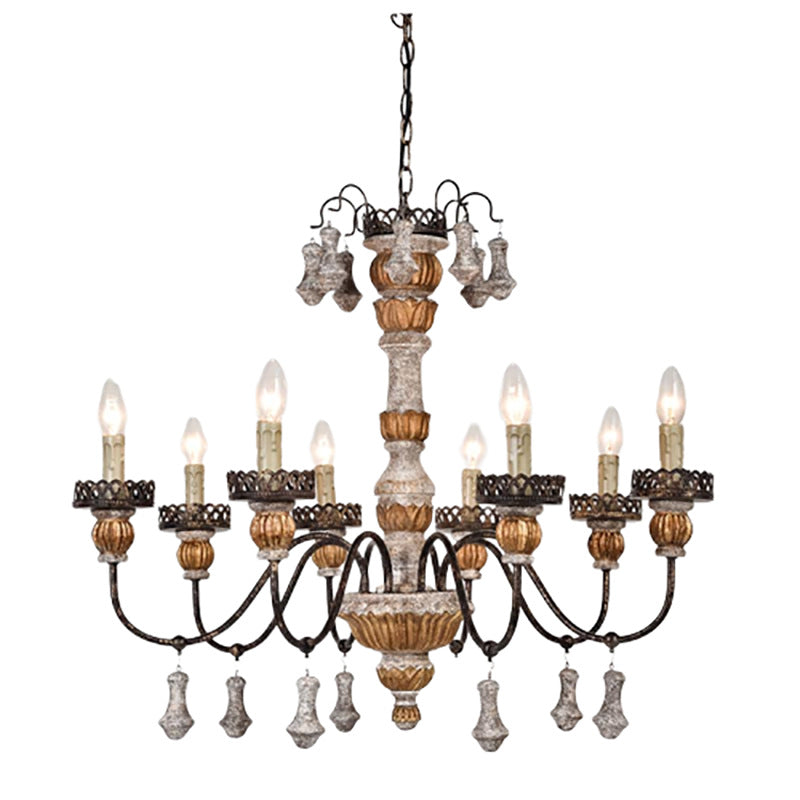 Candelabros de 6 luces con brazo tallado doblado de metal y madera vintage tradicional para sala de estar 