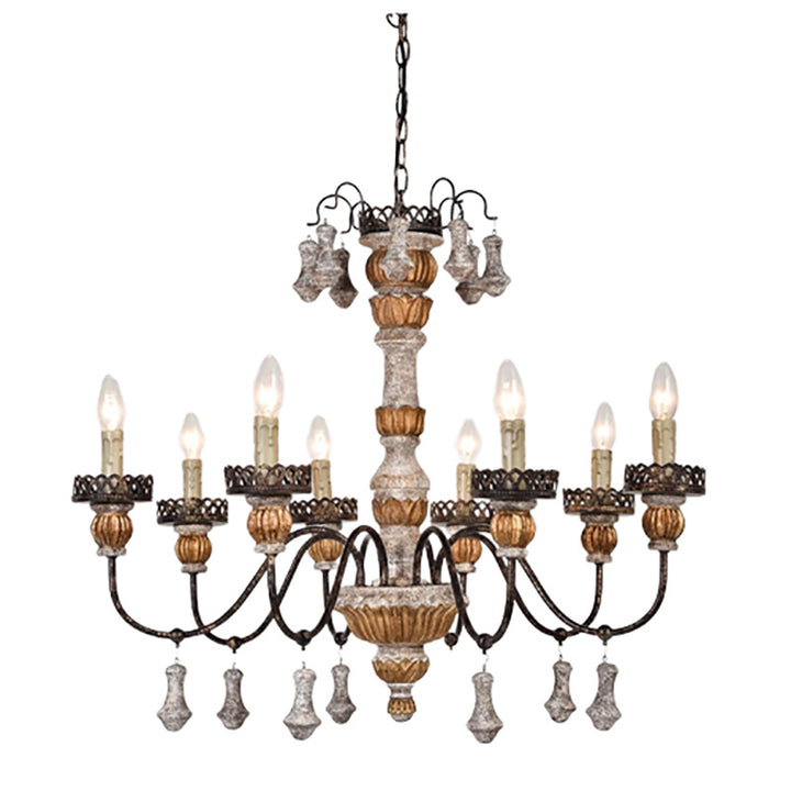 Candelabros de 6 luces con brazo tallado doblado de metal y madera vintage tradicional para sala de estar 