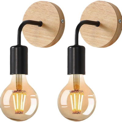 Moderne Einfachheit Eisen Holz Glühbirne 1-Licht Wandleuchte für Schlafzimmer 