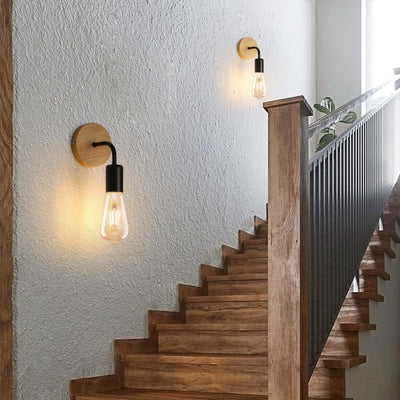 Moderne Einfachheit Eisen Holz Glühbirne 1-Licht Wandleuchte für Schlafzimmer 