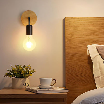 Moderne Einfachheit Eisen Holz Glühbirne 1-Licht Wandleuchte für Schlafzimmer 