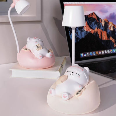 Lampe de table LED en forme de chat dormant rechargeable créative contemporaine en ABS PVC, veilleuse pour chevet 