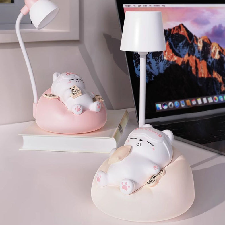 Lampe de table LED en forme de chat dormant rechargeable créative contemporaine en ABS PVC, veilleuse pour chevet 