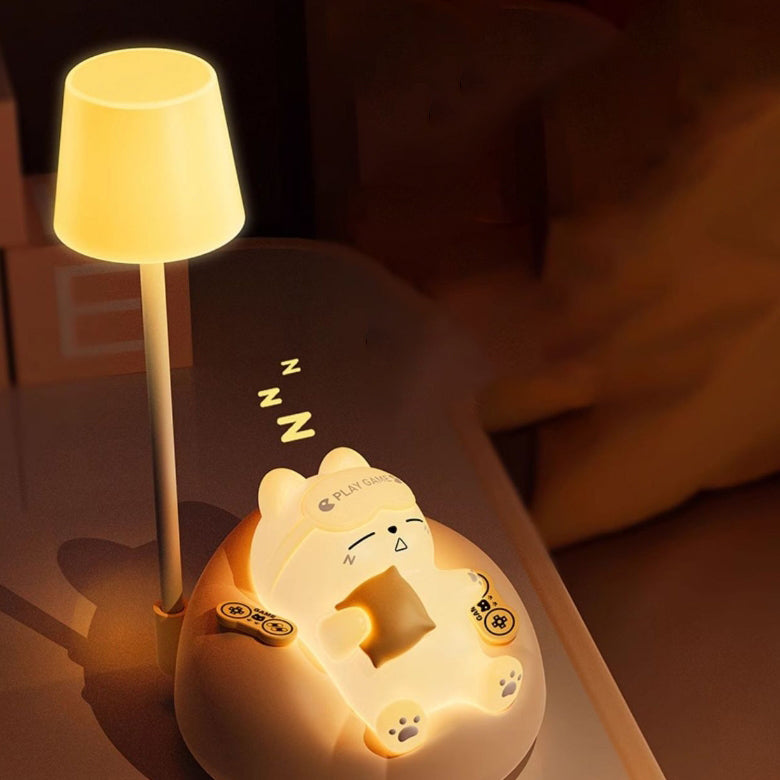 Lampe de table LED en forme de chat dormant rechargeable créative contemporaine en ABS PVC, veilleuse pour chevet 