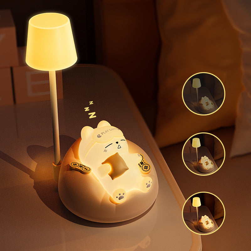 Lampe de table LED en forme de chat dormant rechargeable créative contemporaine en ABS PVC, veilleuse pour chevet 