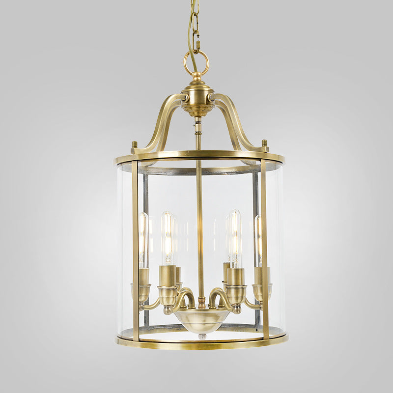 Moderne Mid-Century Kupfer Glas Runde Zylinder 6-Licht Kronleuchter für Wohnzimmer 
