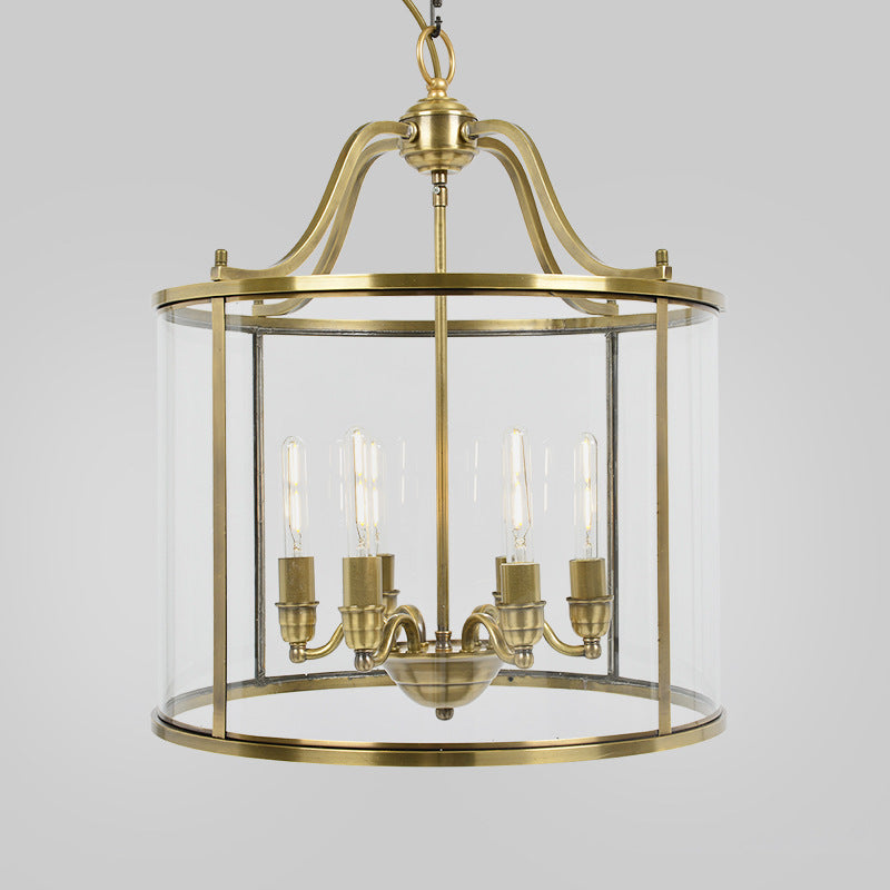 Moderne Mid-Century Kupfer Glas Runde Zylinder 6-Licht Kronleuchter für Wohnzimmer 