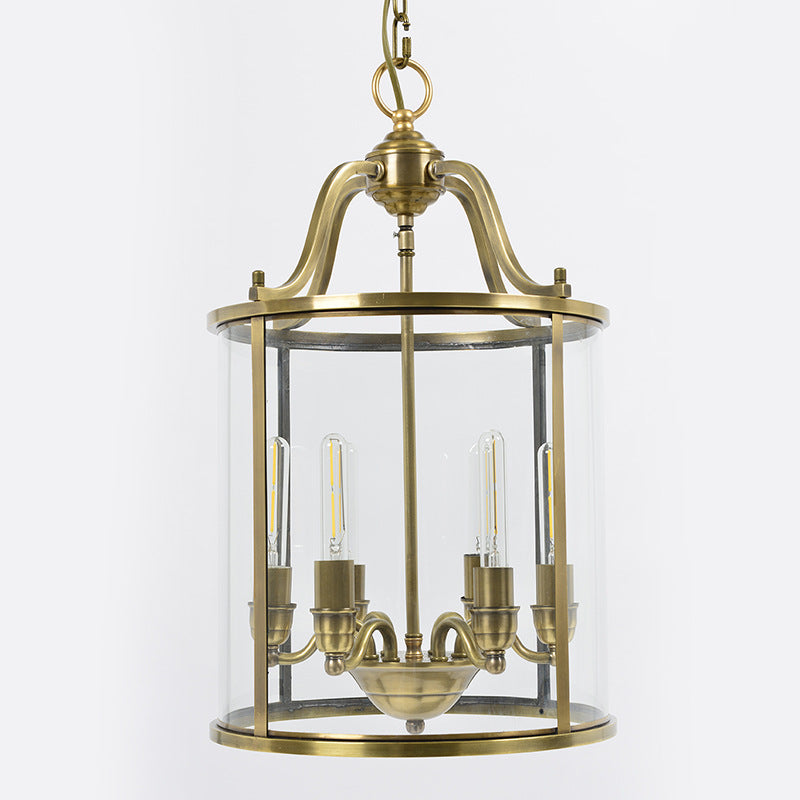 Moderne Mid-Century Kupfer Glas Runde Zylinder 6-Licht Kronleuchter für Wohnzimmer 