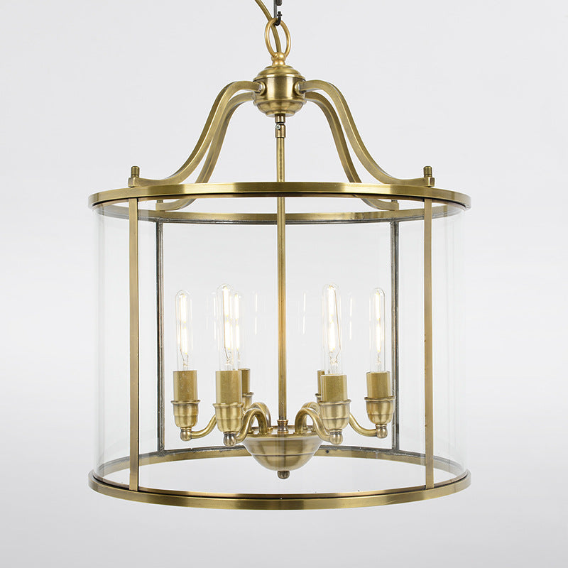 Moderne Mid-Century Kupfer Glas Runde Zylinder 6-Licht Kronleuchter für Wohnzimmer 