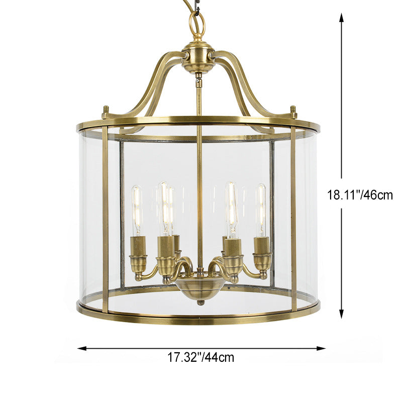 Moderne Mid-Century Kupfer Glas Runde Zylinder 6-Licht Kronleuchter für Wohnzimmer 