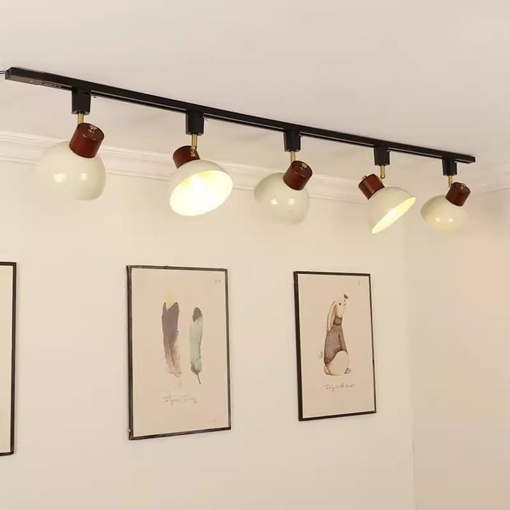 Zeitgenössische nordische Eisen-Holz-Schale Runde verstellbare 1/2/3/4/5 Licht-Schienenbeleuchtung Halbeinbau-Deckenleuchte für Esszimmer 