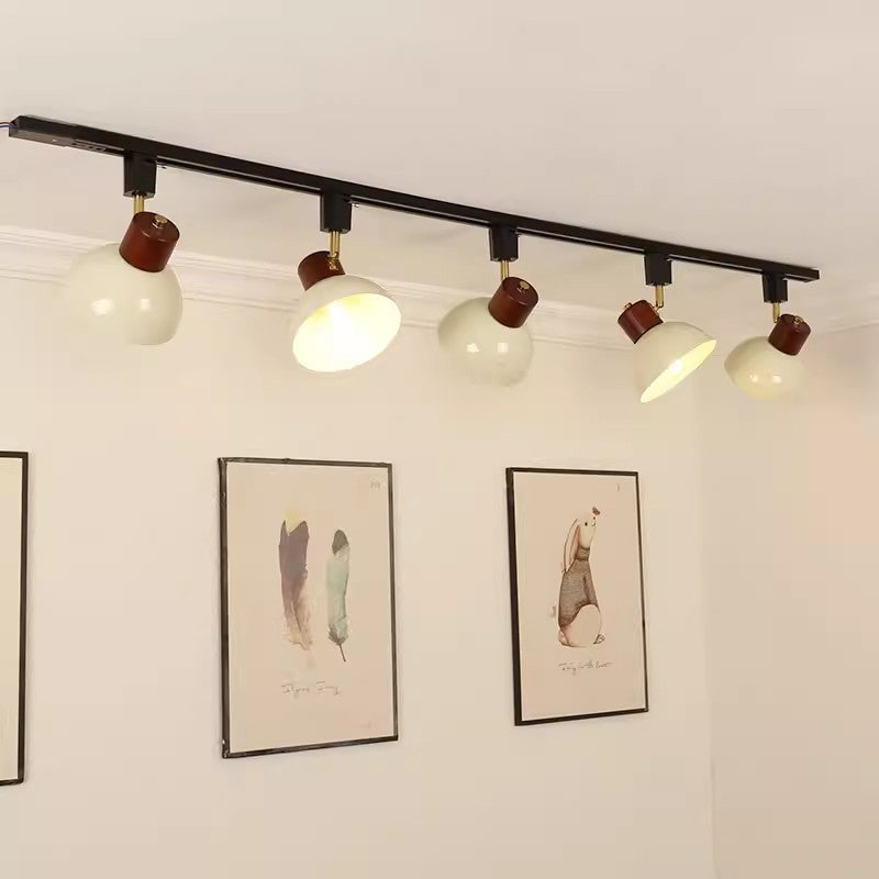Zeitgenössische nordische Eisen-Holz-Schale Runde verstellbare 1/2/3/4/5 Licht-Schienenbeleuchtung Halbeinbau-Deckenleuchte für Esszimmer 