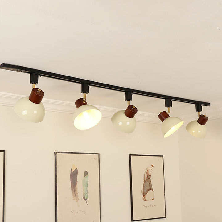 Zeitgenössische nordische Eisen-Holz-Schale Runde verstellbare 1/2/3/4/5 Licht-Schienenbeleuchtung Halbeinbau-Deckenleuchte für Esszimmer 