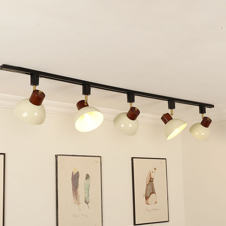 Zeitgenössische nordische Eisen-Holz-Schale Runde verstellbare 1/2/3/4/5 Licht-Schienenbeleuchtung Halbeinbau-Deckenleuchte für Esszimmer 