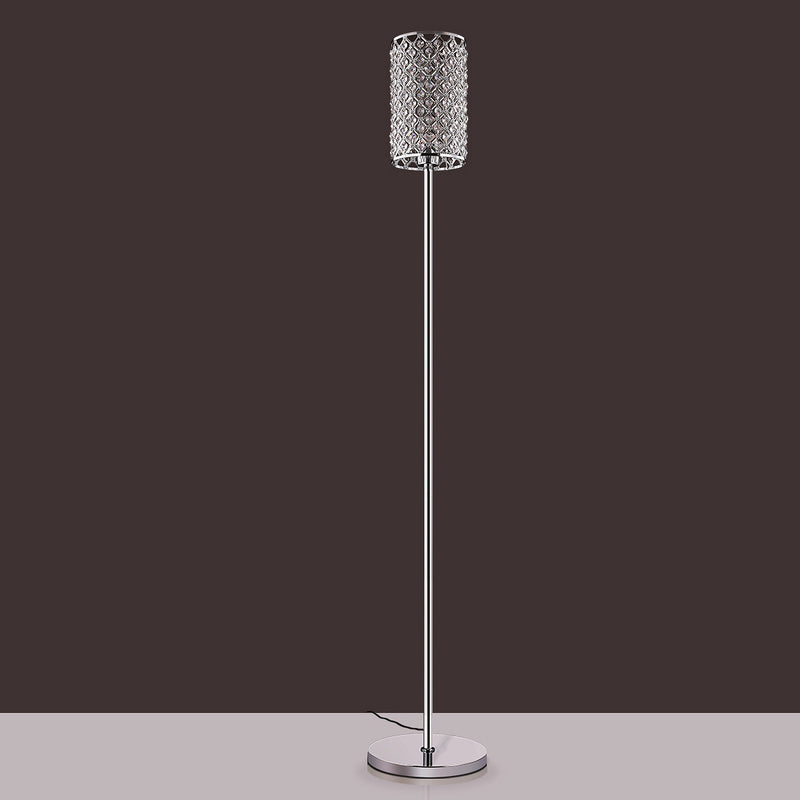 Lampe de sol moderne de luxe en fer avec cylindre en cristal à 1 lumière pour le salon 