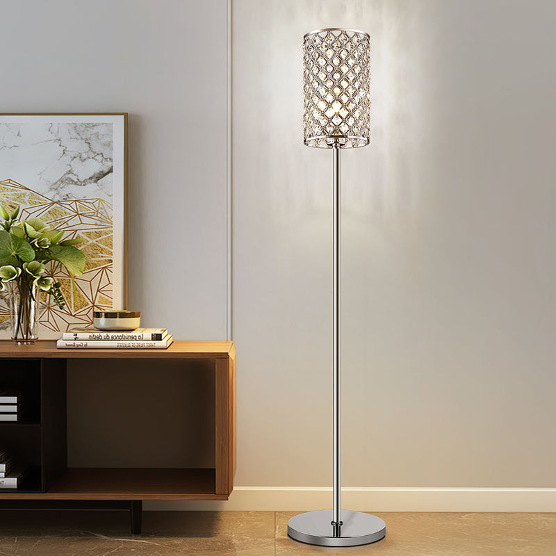 Lampe de sol moderne de luxe en fer avec cylindre en cristal à 1 lumière pour le salon 