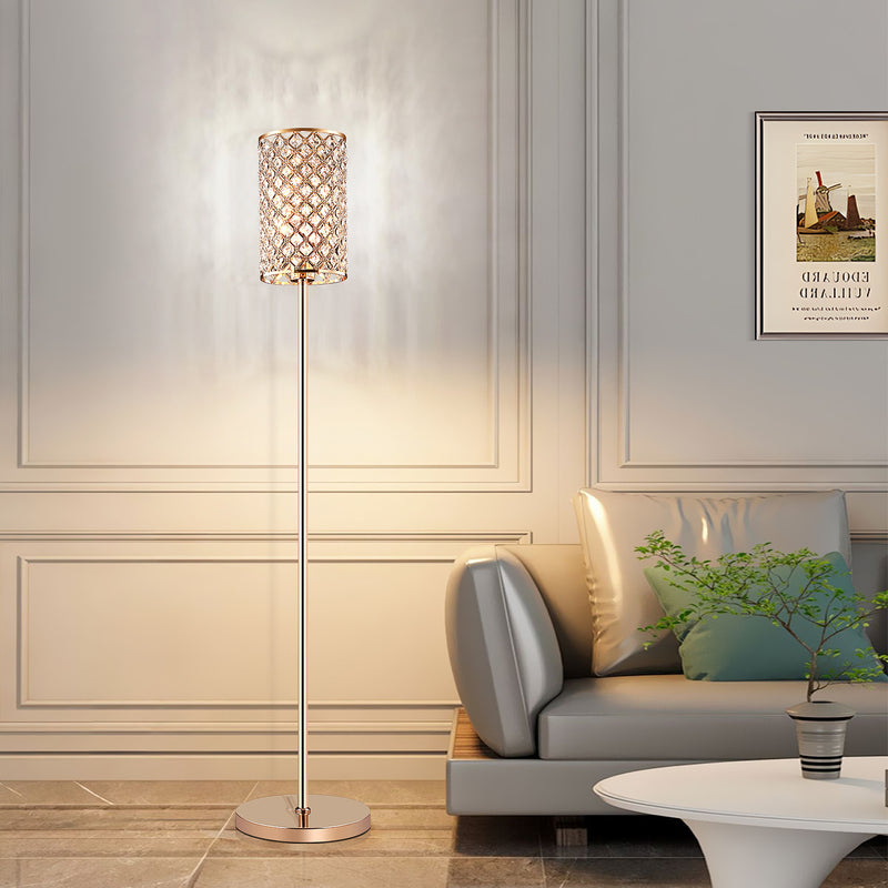 Lampe de sol moderne de luxe en fer avec cylindre en cristal à 1 lumière pour le salon 
